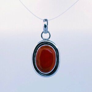 Vintage Sterling Silver 925 Carnelian Oval Pendant 7.8g 18x29mm Estate Jewelry